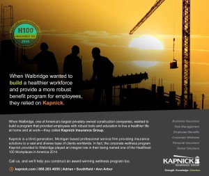 Kapnick CrainsAd Walbridge22014rev1 300x253 Corporate Wellness Solutions   Kapnick and Walbridge Partner for a Healthier Workplace